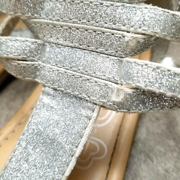 Place Big Girls   Size 5 Silver  Textile Thong Ankle Strap Sandals - Picture 7 of 9